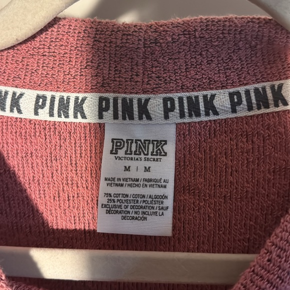 Victorias Secret PINK red white long sleeve sweatshirt top cotton oversized M - Picture 7 of 10